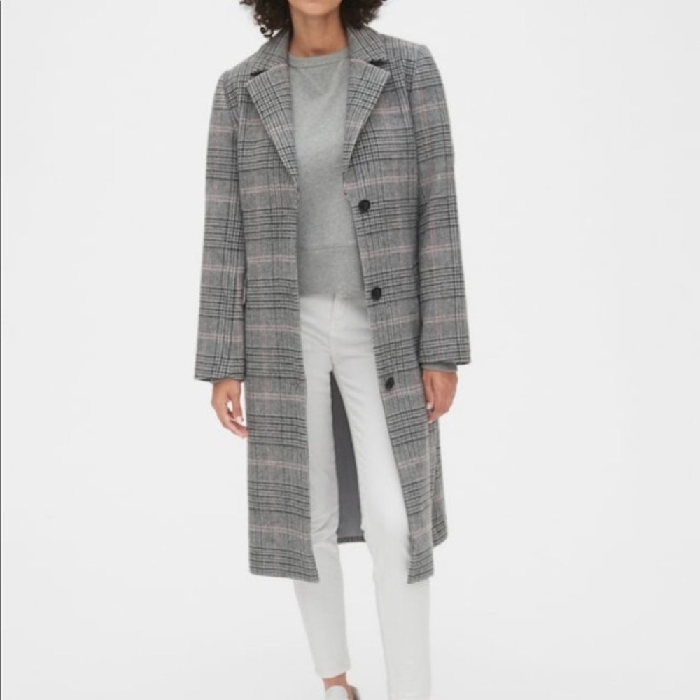 GAP Plaid Longline Wool-Blend Coat